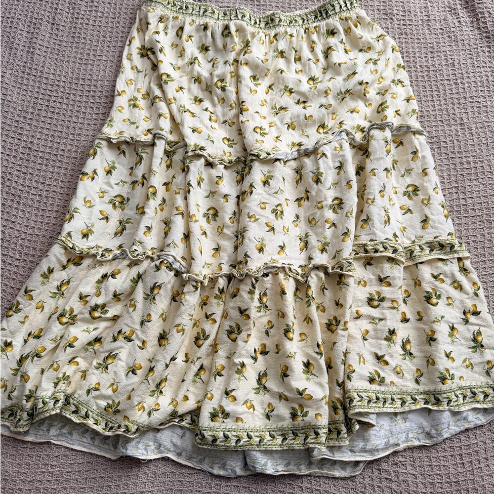 MAX STUDIO Lemon Print Maxi Skirt In Tiered size 1X Yellow Ruffle Womens - Picture 3 of 7